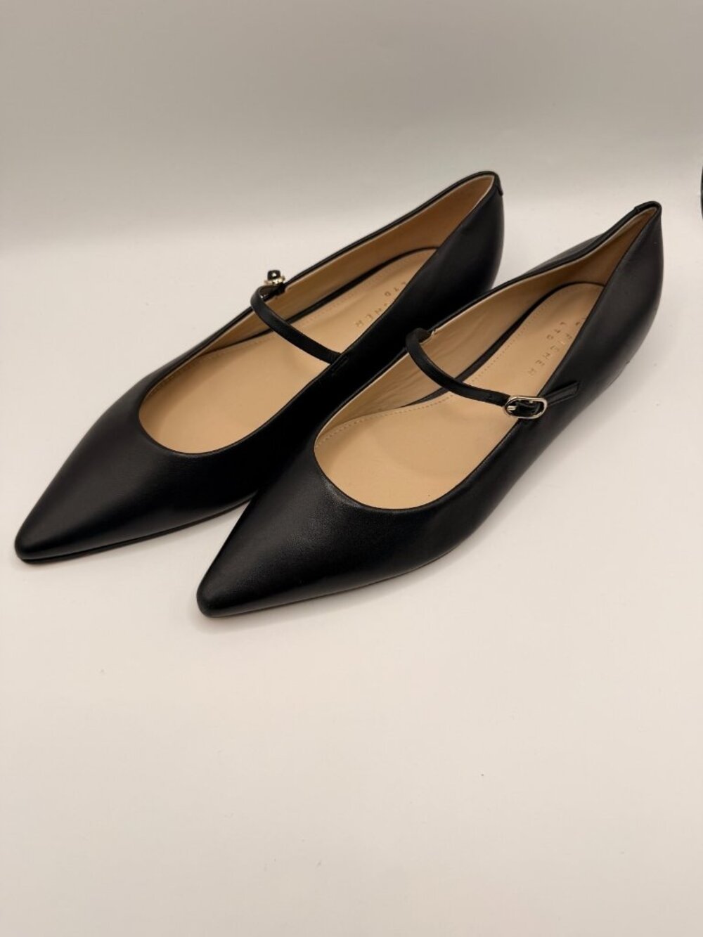 Marc Fisher LTD Women Daner Black Leather Pointed Toe Flat Sz 10